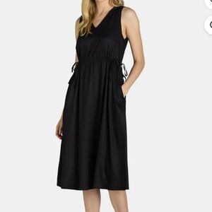 New Black XS Drawstring Midi Dress